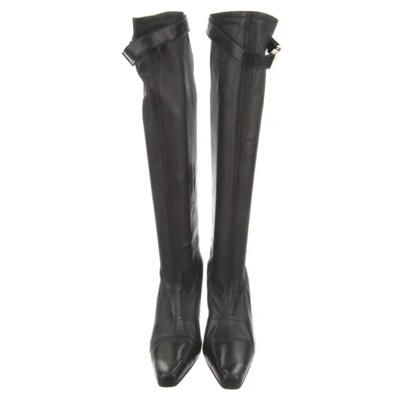 Coco Chanel NWOT Black Leather Boots Buckle at top Luxury Size10 will fit 91/2 - Picture 3 of 4